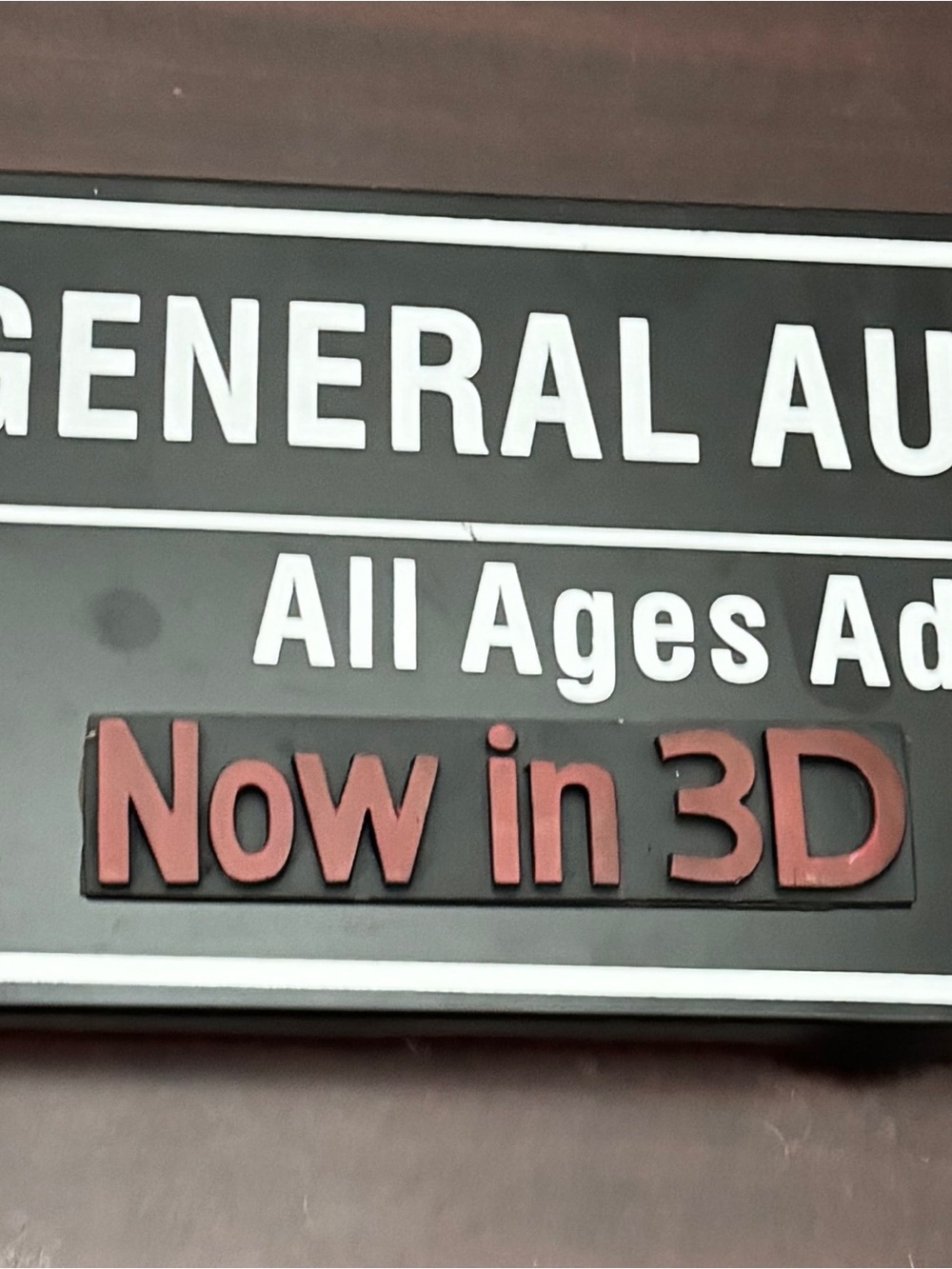 General Audiences 'Now in 3D' Wall Sign with 3D Glasses Accent